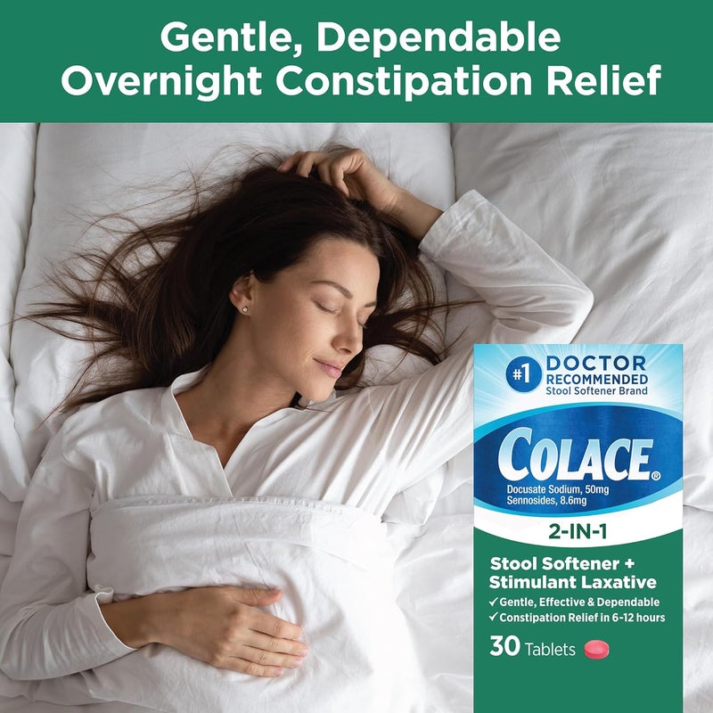 COLACE 2-In-1 Stool Softener & Stimulant Laxative Tablets, Gentle Constipation Relief in 6-12 Hours, 30 Count - Image 4